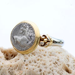 Ancient Greek 4th Century BC Lion Coin 18K/14K White Gold Ring