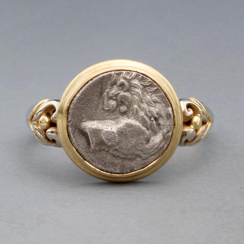 Bague en or blanc 18 carats/14 carats en forme de lion de l'Antiquité grecque du 4e siècle avant J.-C. Neuf - En vente à Soquel, CA