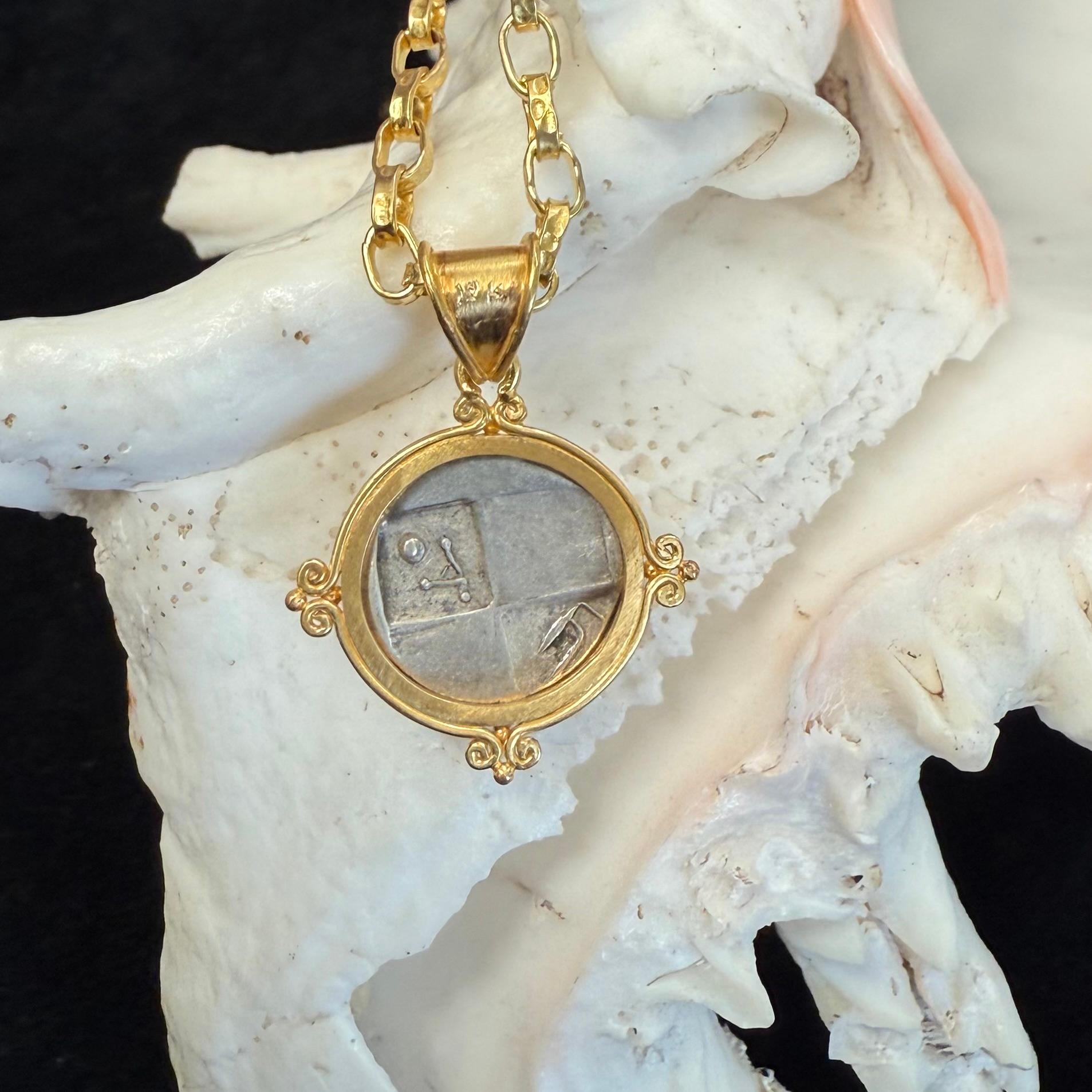 Ancient Greek 4th Century BC Lion Coin 18K Gold Pendant For Sale 6