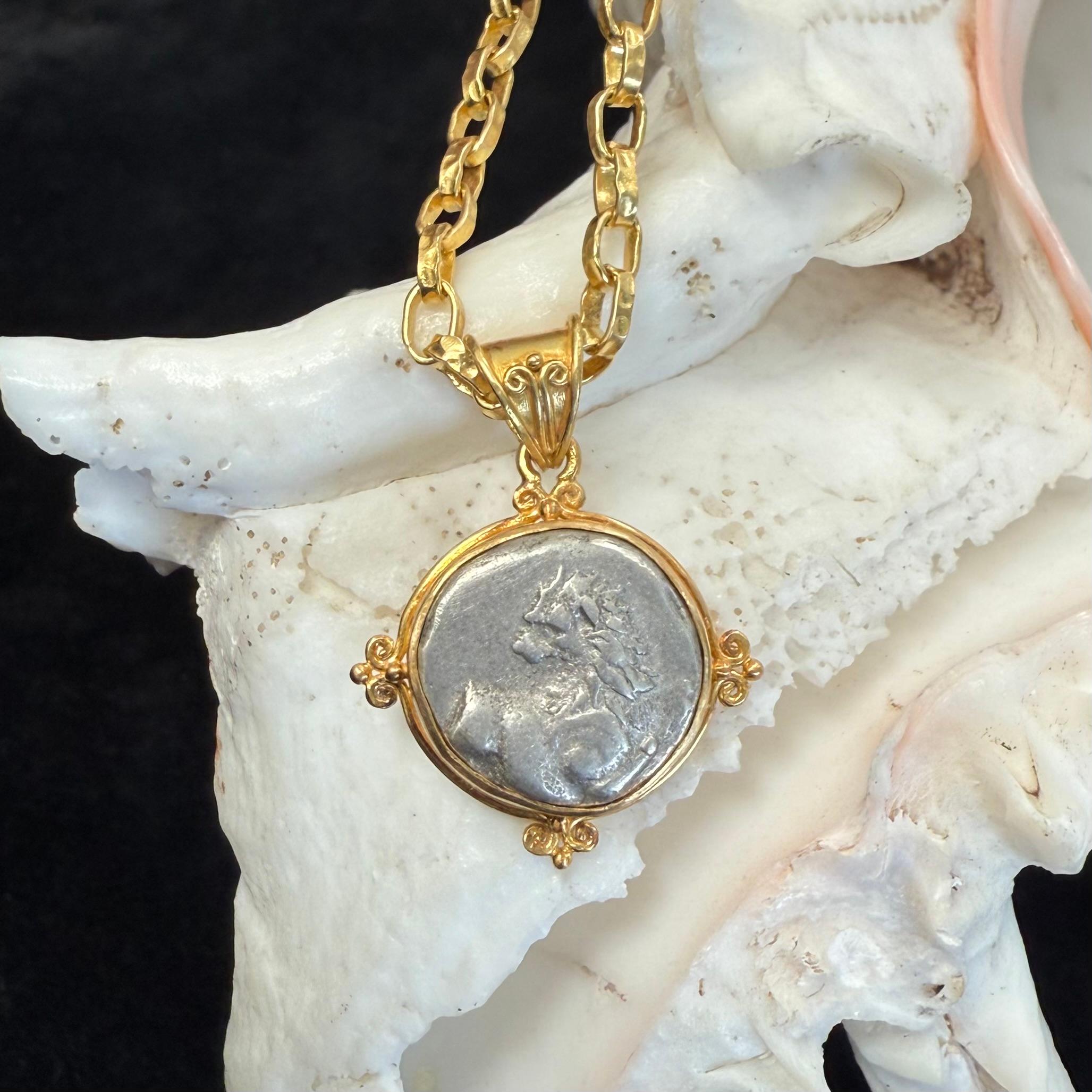 Ancient Greek 4th Century BC Lion Coin 18K Gold Pendant For Sale 7