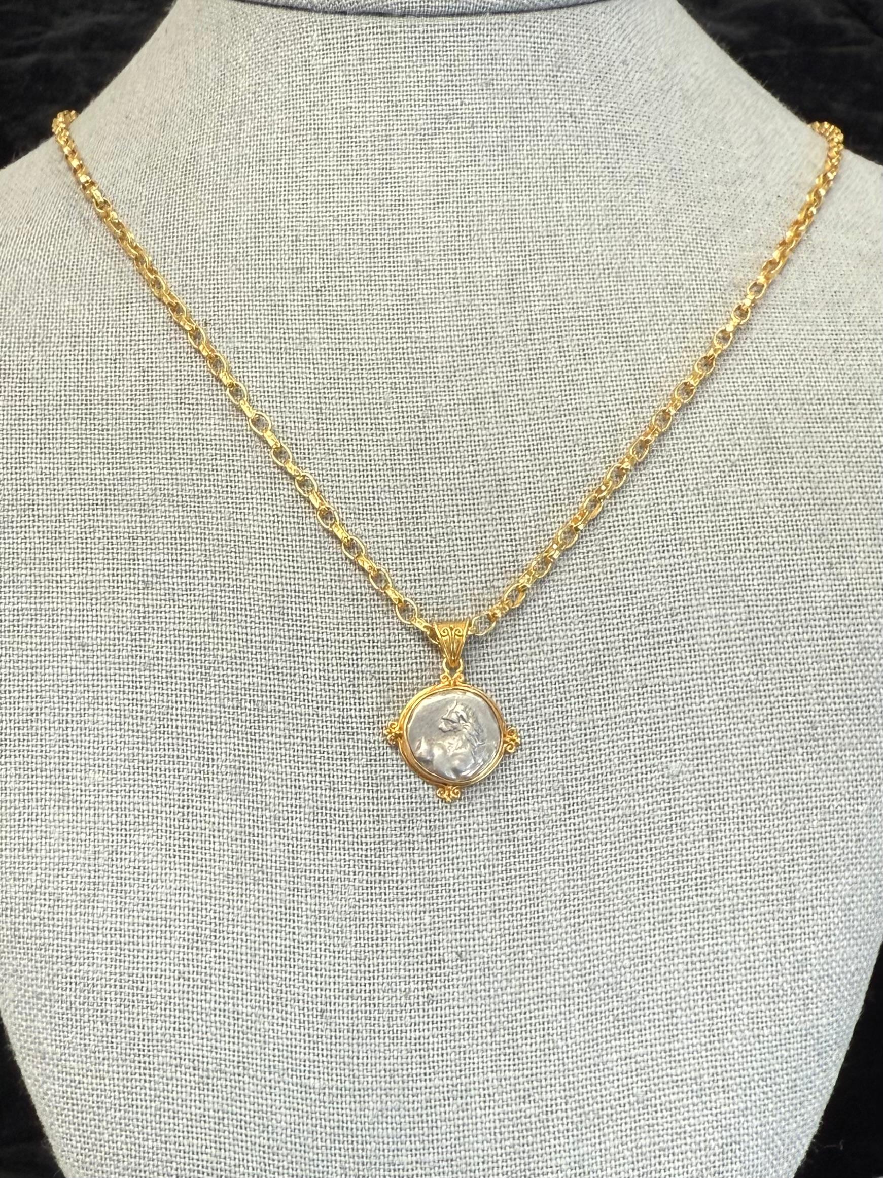 Ancient Greek 4th Century BC Lion Coin 18K Gold Pendant For Sale 8