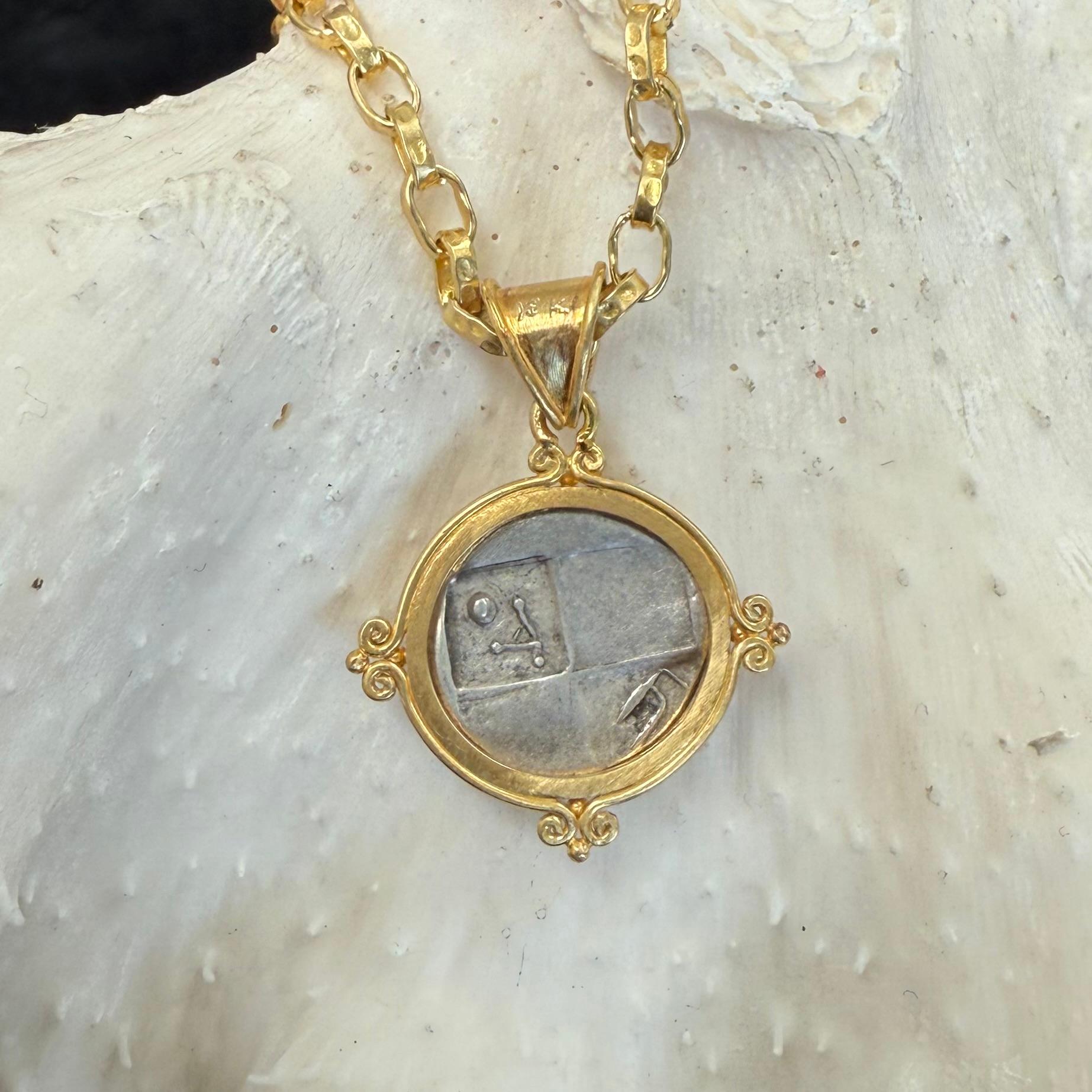 Ancient Greek 4th Century BC Lion Coin 18K Gold Pendant For Sale 4