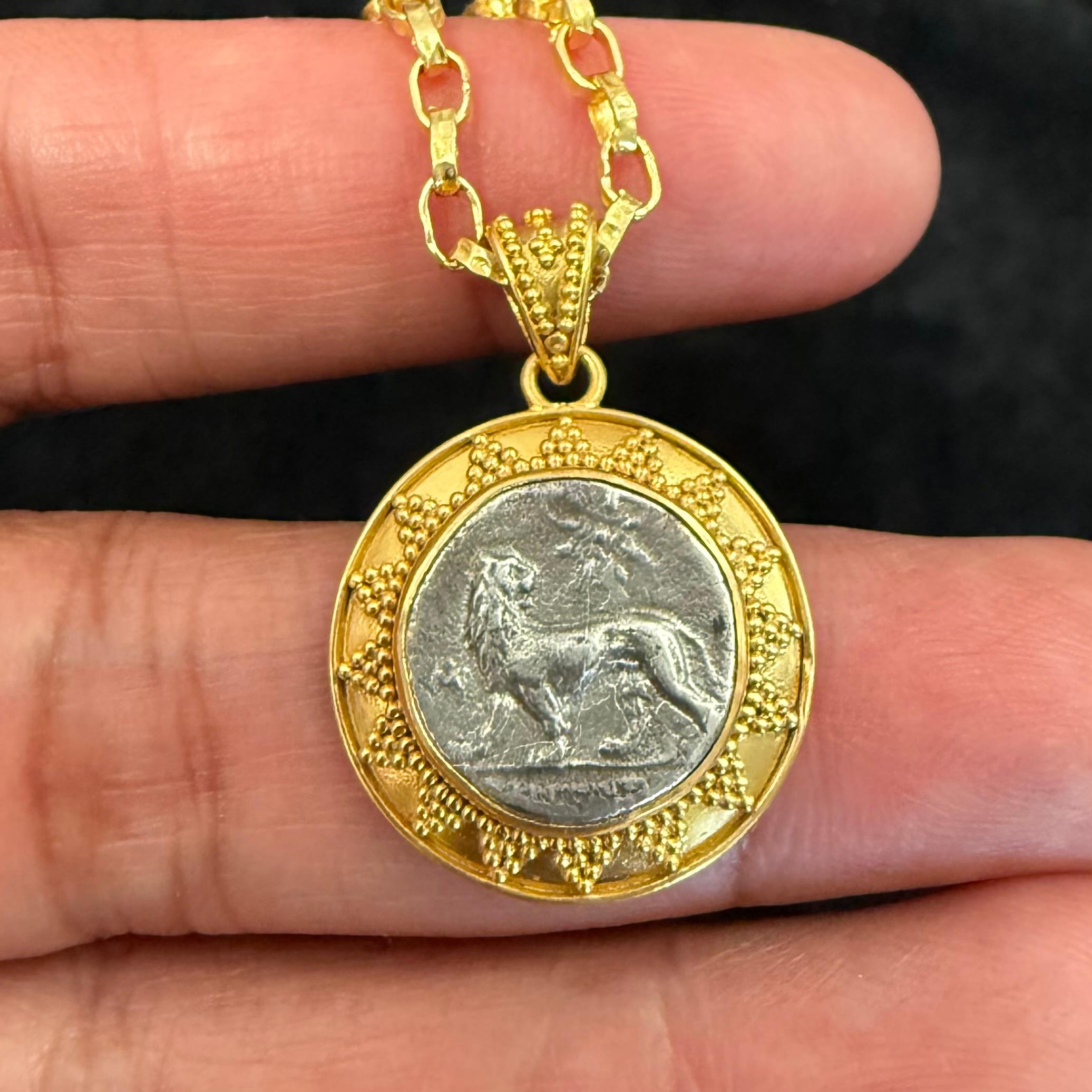 Antike griechische Löwenmünze aus dem 4. Jahrhundert v. Chr. 22K Gold-Anhänger im Angebot 4