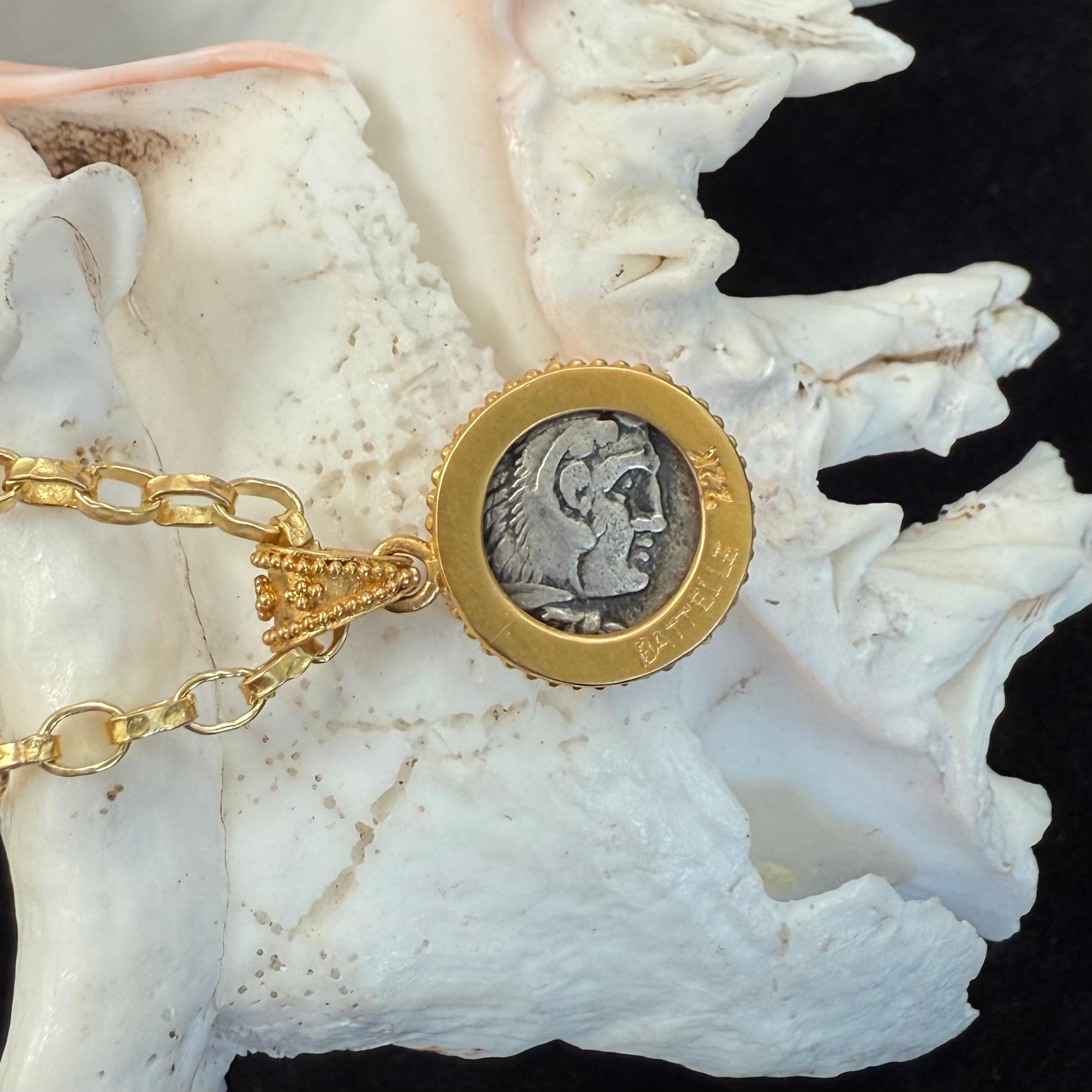 Ancient Greek 4th Century BC Pegasus Coin Diamond 22K Gold Pendant For Sale 6
