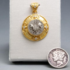 Antike griechische 4. Jahrhundert v. Chr. Sizilien Pegasus Münze Diamanten 22K Gold-Anhänger