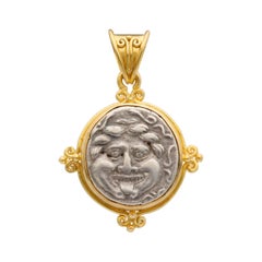 Ancient Greek 4th Century BC, Silver Gorgon (Medusa) Coin 18K Gold Pendant