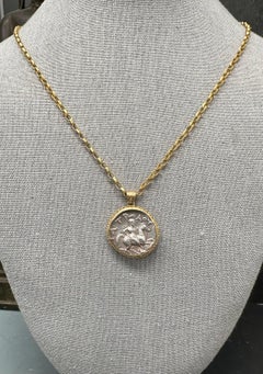 Ancient Greek 4th Century BC Silver Warrior Coin 18K Gold Pendant