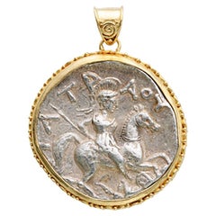 Pendentif guerrier grec antique du 4e siècle avant J.-C. en argent et or 18 carats 