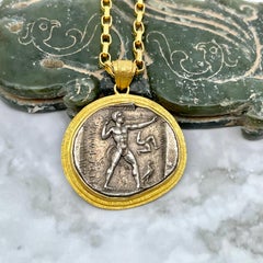 Ancient Greek 4th Century BC Warrior Triskeles Coin 18K Gold Pendant