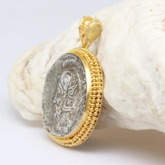 Ancient Greek 4th Century BC Warrior with Helmet Coin 18K Gold Pendant