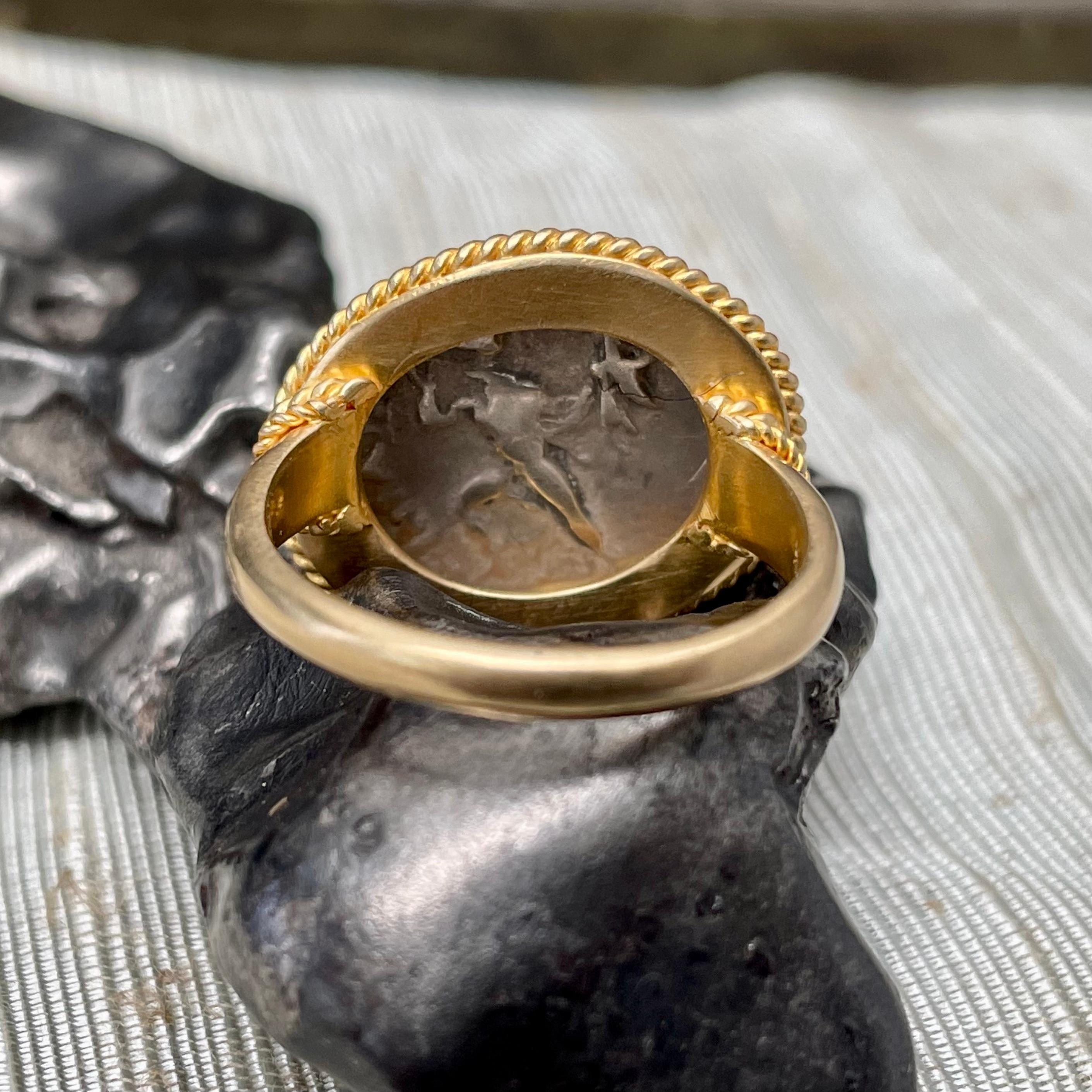 Ancient Greek 4th Century BC Zeus Coin 18K Gold Ring In New Condition For Sale In Soquel, CA