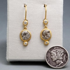Ancient Greek 5th Century BC Apollo Coins Diamonds 18K Gold Earrings
