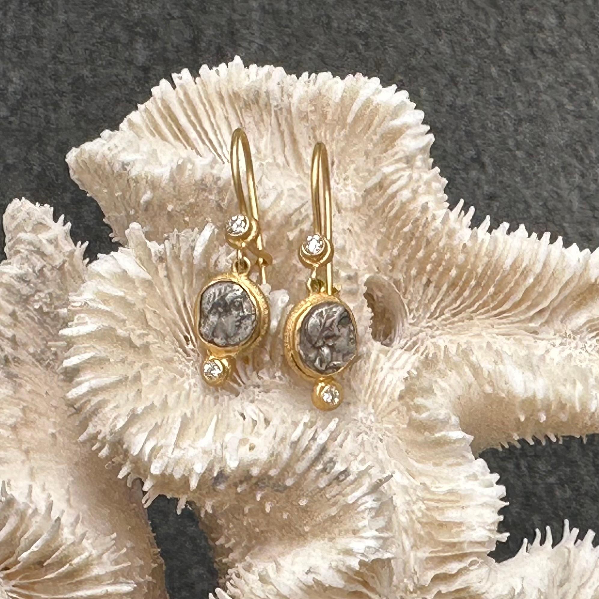 Ancient Greek 5th Century BC Apollo Coins Diamonds 18K Gold Earrings 2