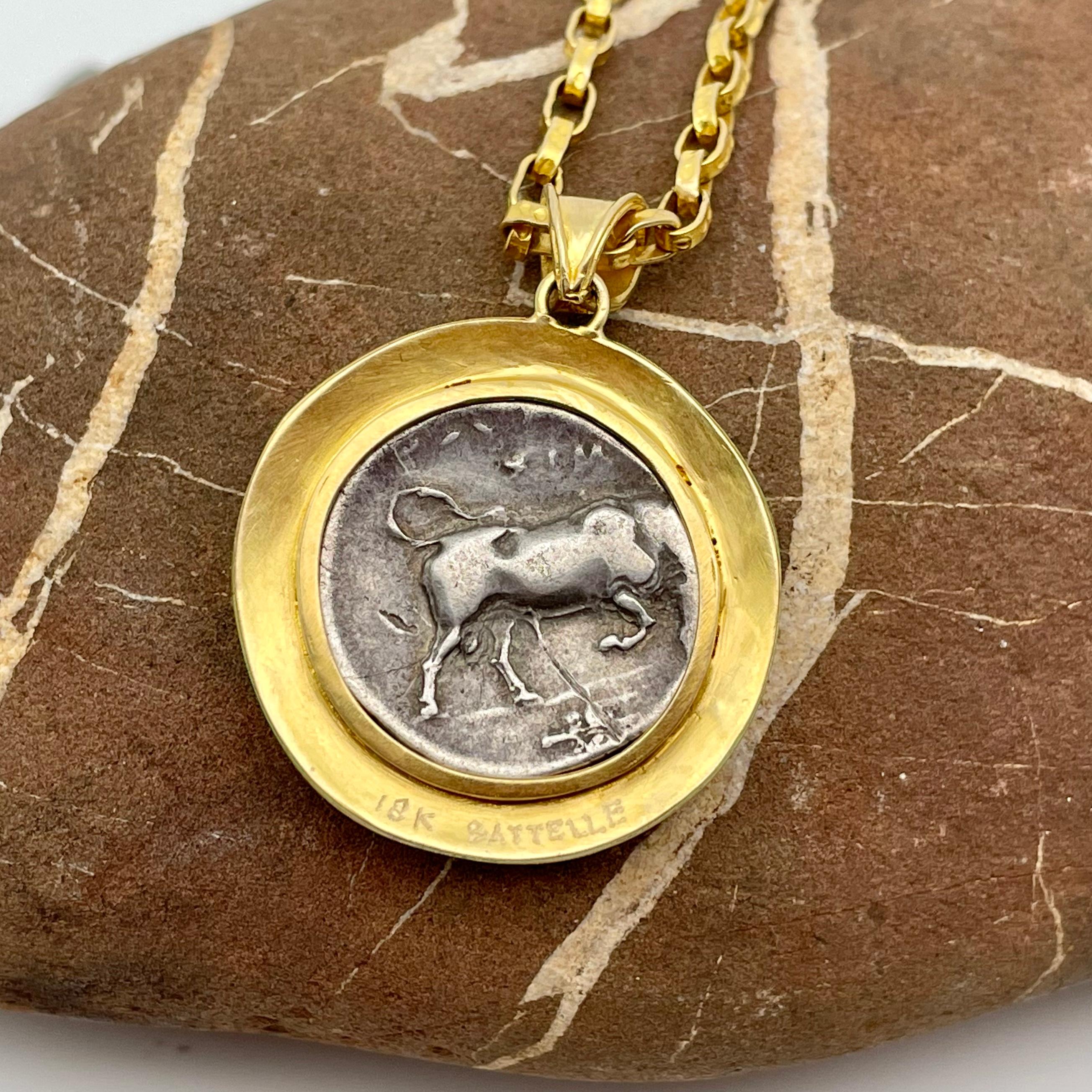 Women's or Men's Ancient Greek 5th Century BC Athena Coin 18K Gold Pendant For Sale