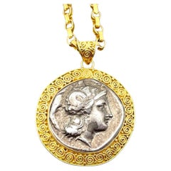 Ancient Greek 5th Century BC Athena Coin 18K Gold Pendant