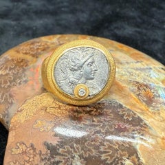 Ancient Greek 5th Century BC Athena Coin Diamond 22K Gold Ring
