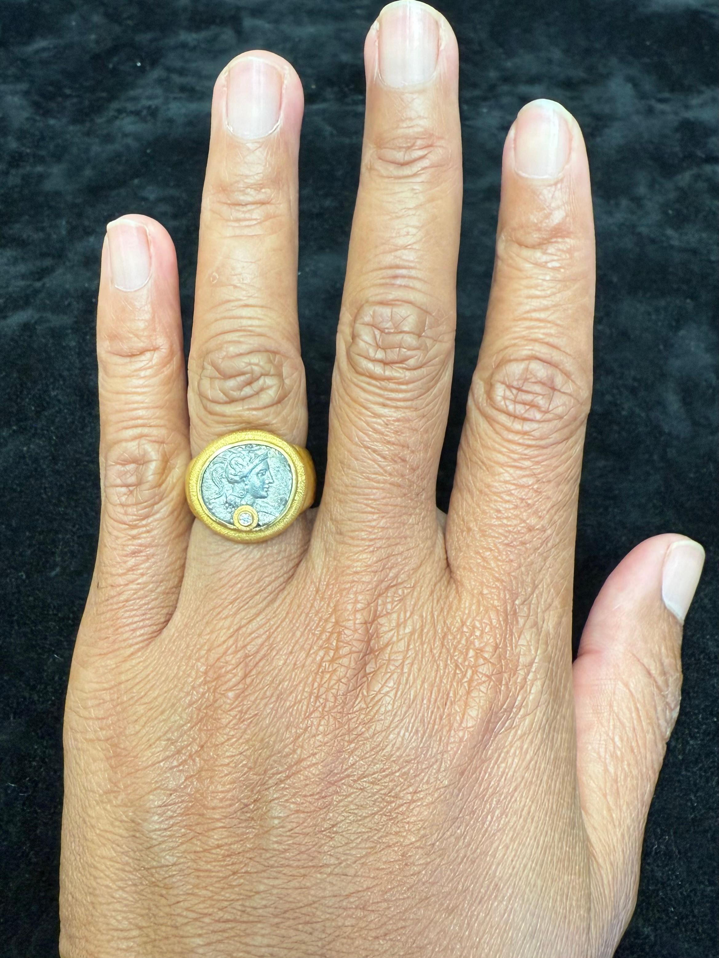 Bague en or 22 carats Athéna, pièce de monnaie de l'Antiquité grecque du 5e siècle av. en vente 2