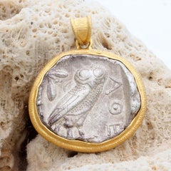 Ancient Greek 5th Century BC Athena Owl Coin 18K Gold Pendant
