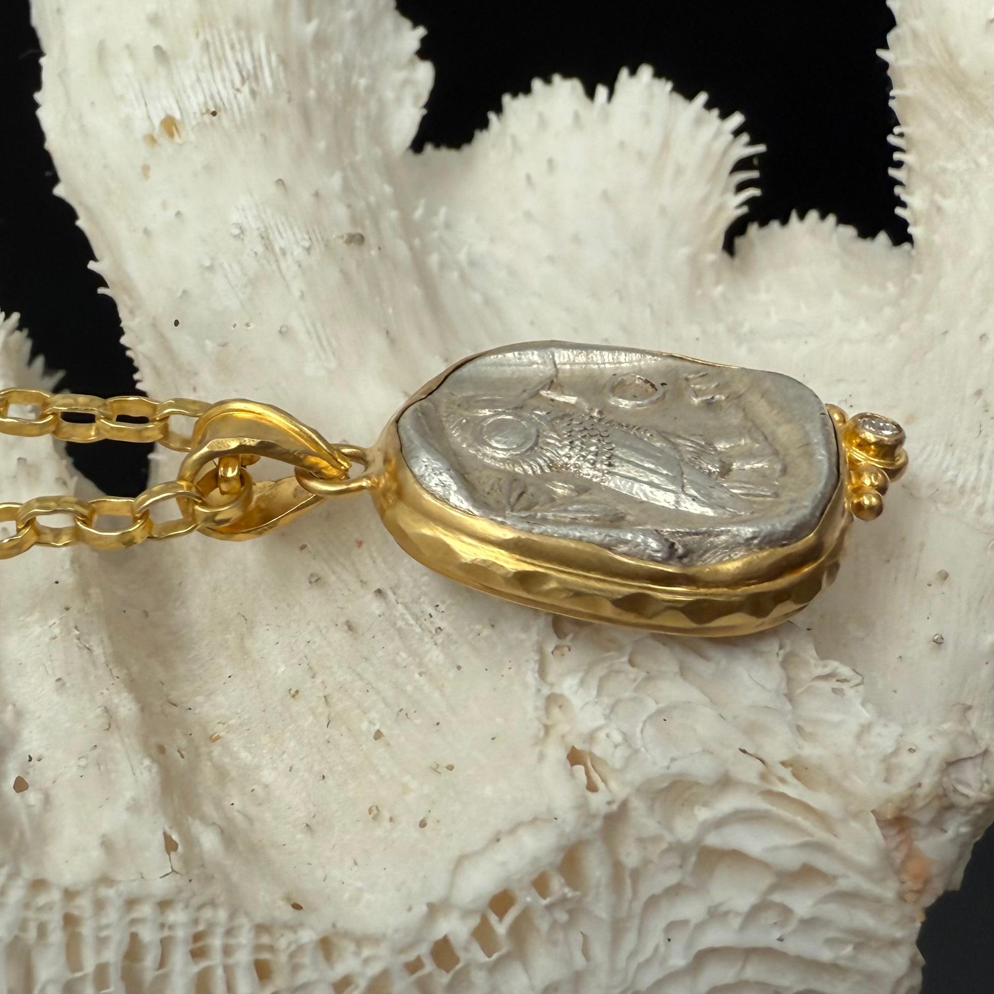Pendentif en or 18 carats Athéna, hibou de la Grèce antique, 5e siècle av. 4