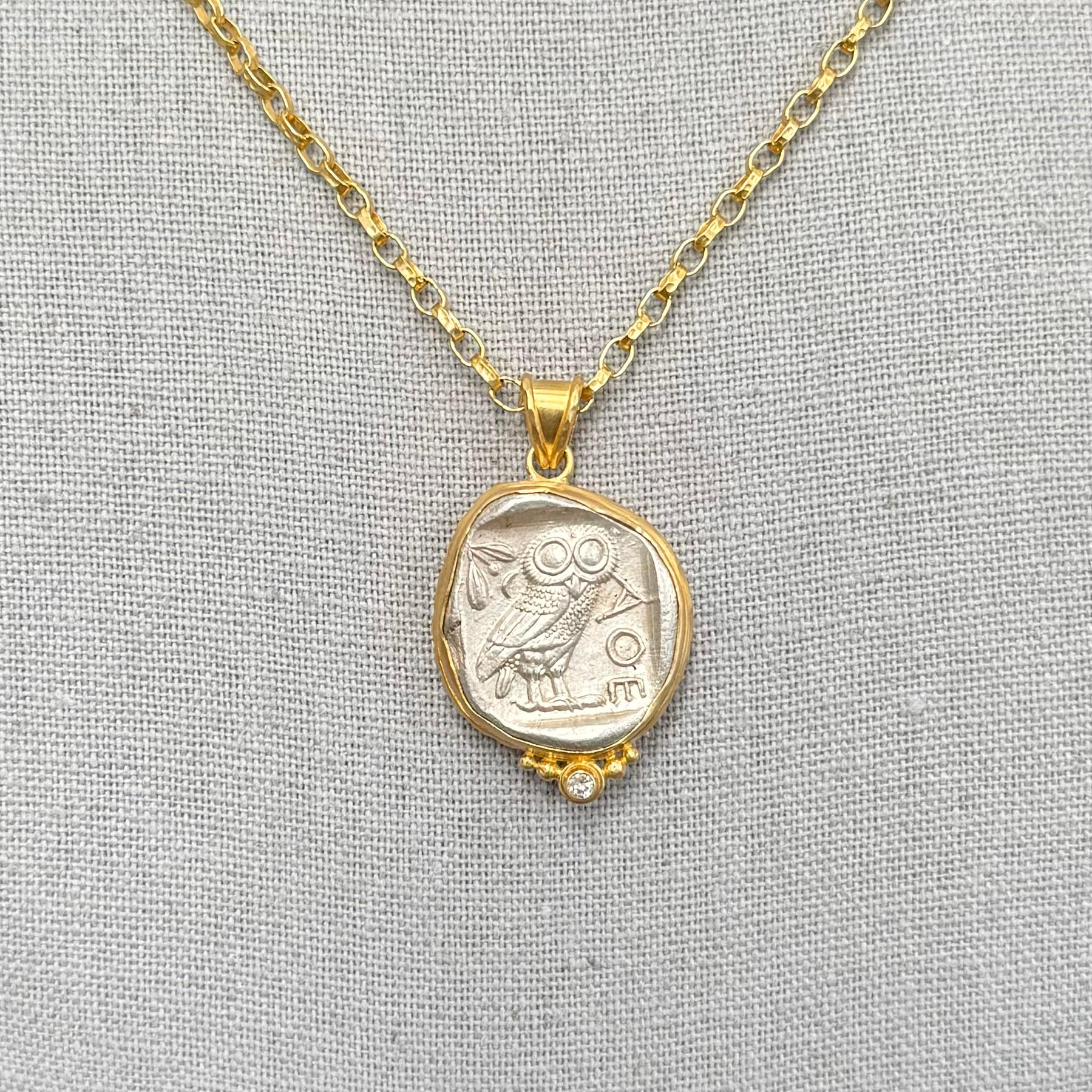 Pendentif en or 18 carats Athéna, hibou de la Grèce antique, 5e siècle av. 5