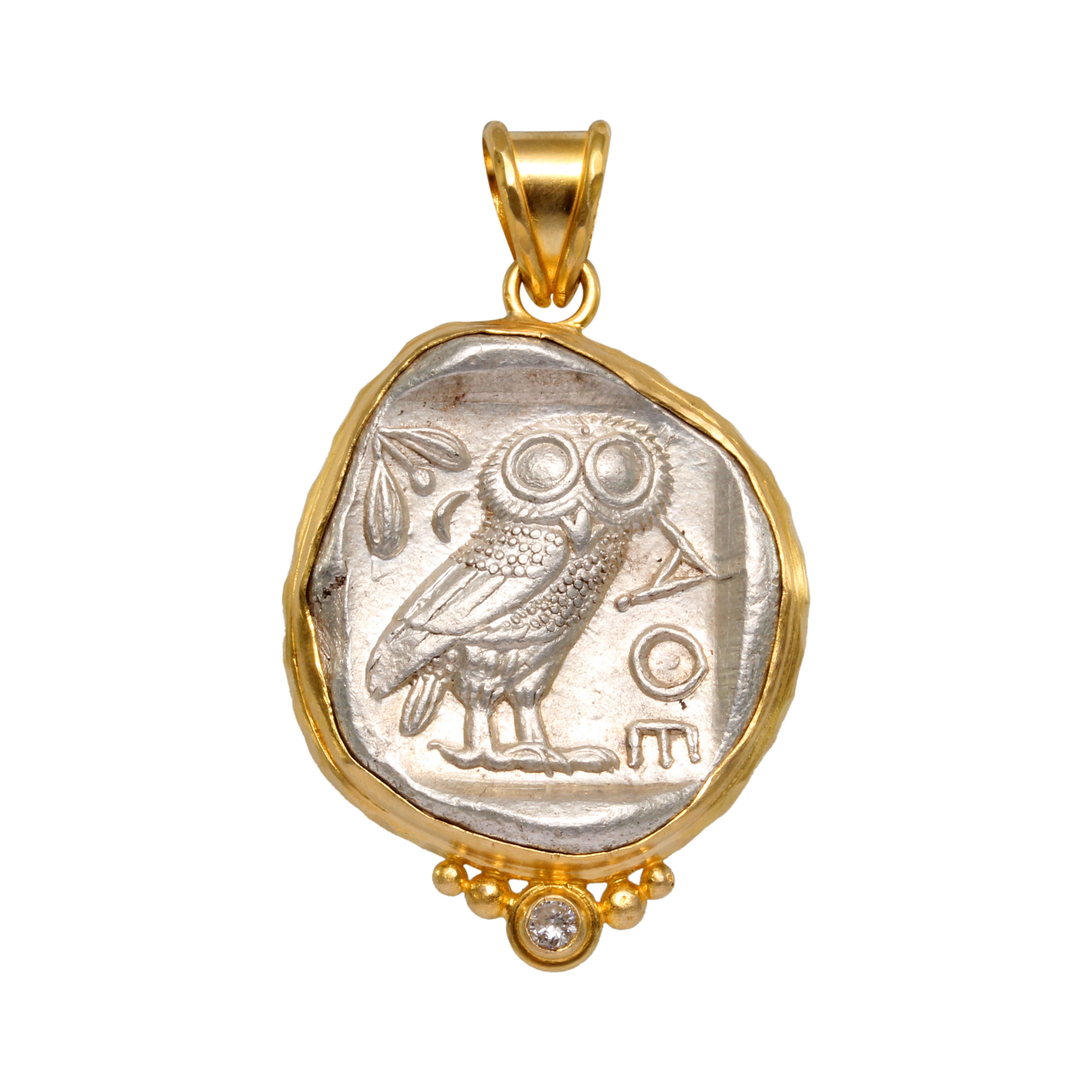 Pendentif en or 18 carats Athéna, hibou de la Grèce antique, 5e siècle av. 6