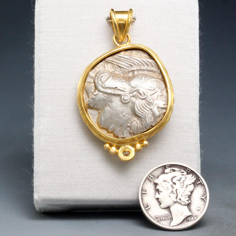 Pendentif en or 18 carats Athéna, hibou de la Grèce antique, 5e siècle av. 9