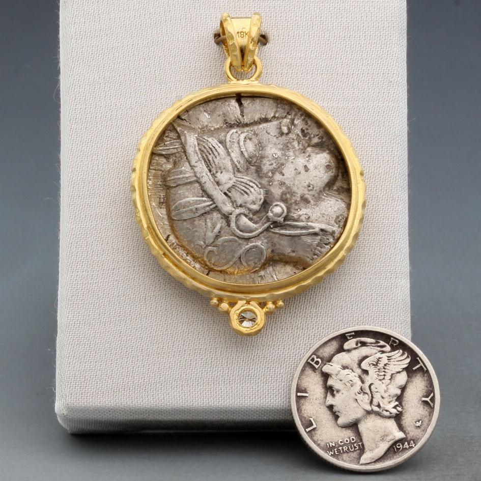 Taglio a rosa Ciondolo in oro 18 carati con moneta di Athena, antica Grecia del 5° secolo a.C. in vendita