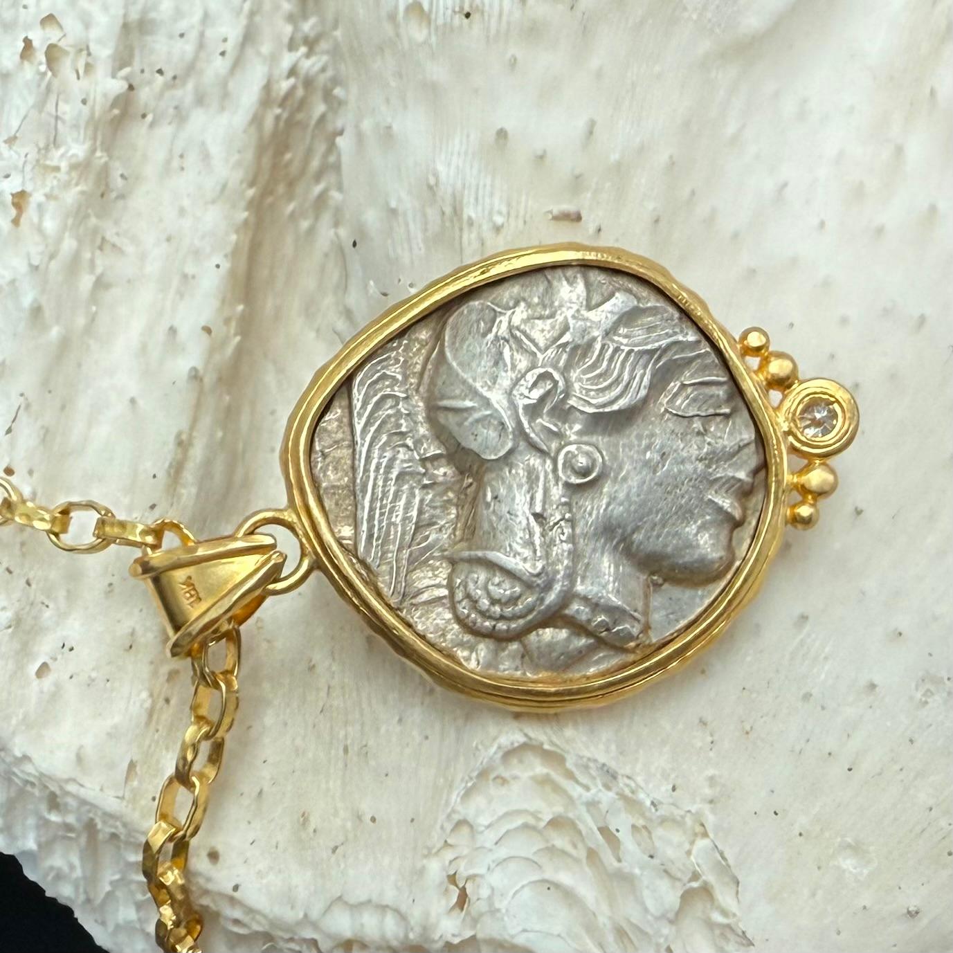 Pendentif en or 18 carats Athéna, hibou de la Grèce antique, 5e siècle av. 2