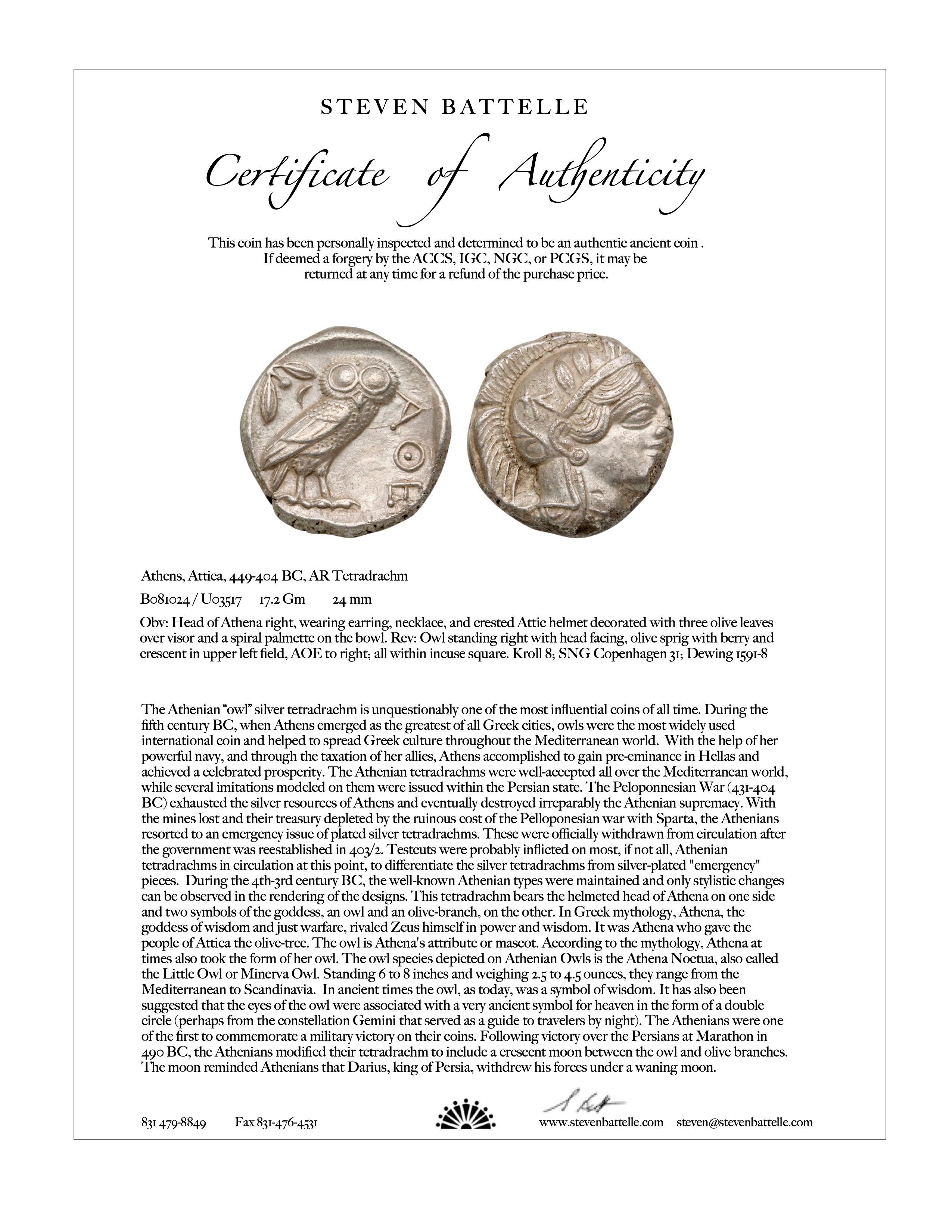 Classical Greek Ancient Greek 5th Century BC Athena Owl Coin Diamonds 18K Gold Pendant
