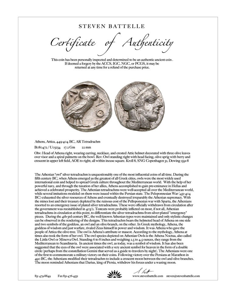 Ancient Greek 5th Century BC Athena Owl Coin Diamonds 22K Gold Pendant For Sale 5