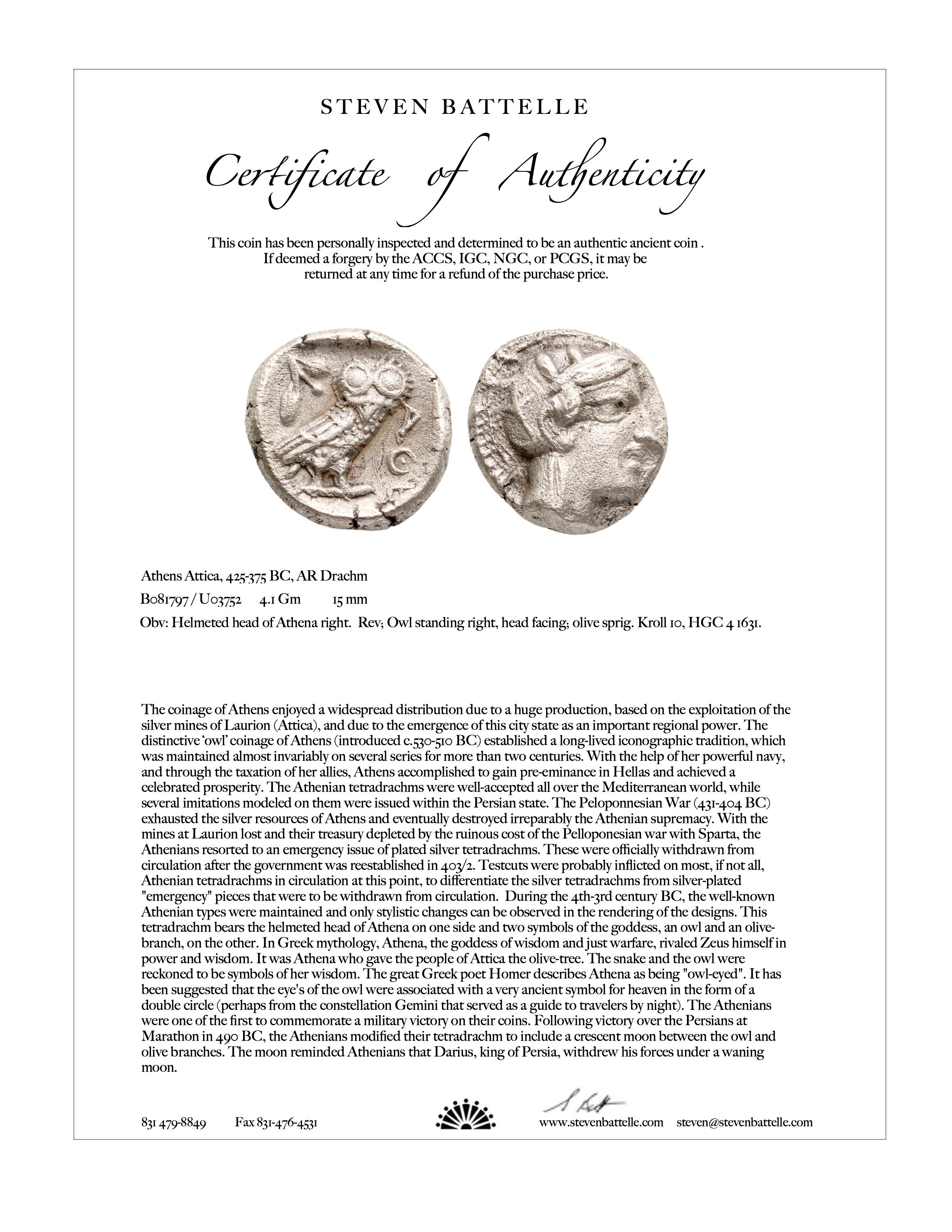 Ancient Greek 5th Century BC Athena Owl Drachm Coin Diamonds 18K Gold Pendant 1