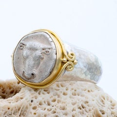Ancient Greek 5th Century BC Bull Coin Sterling 18K Gold Mens Ring