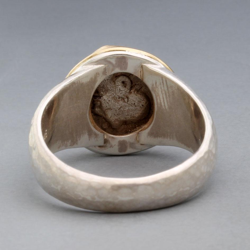 Women's or Men's Ancient Greek 5th Century BC Bull Coin Sterling 18K Gold Mens Ring For Sale