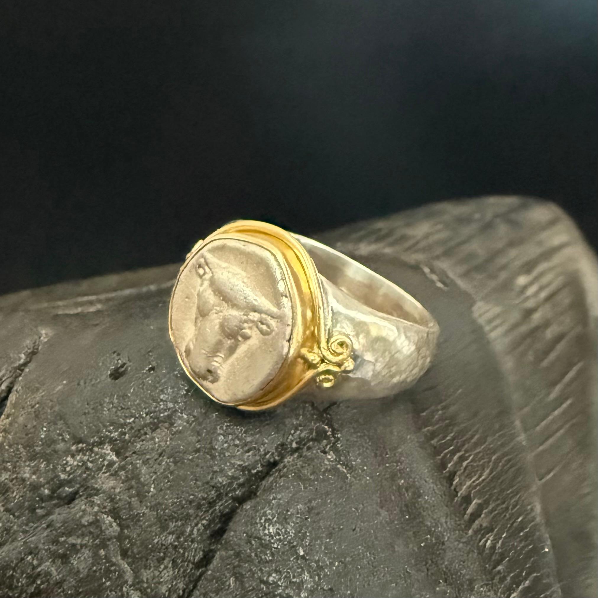 Ancient Greek 5th Century BC Bull Coin Sterling 18K Gold Mens Ring For Sale 4