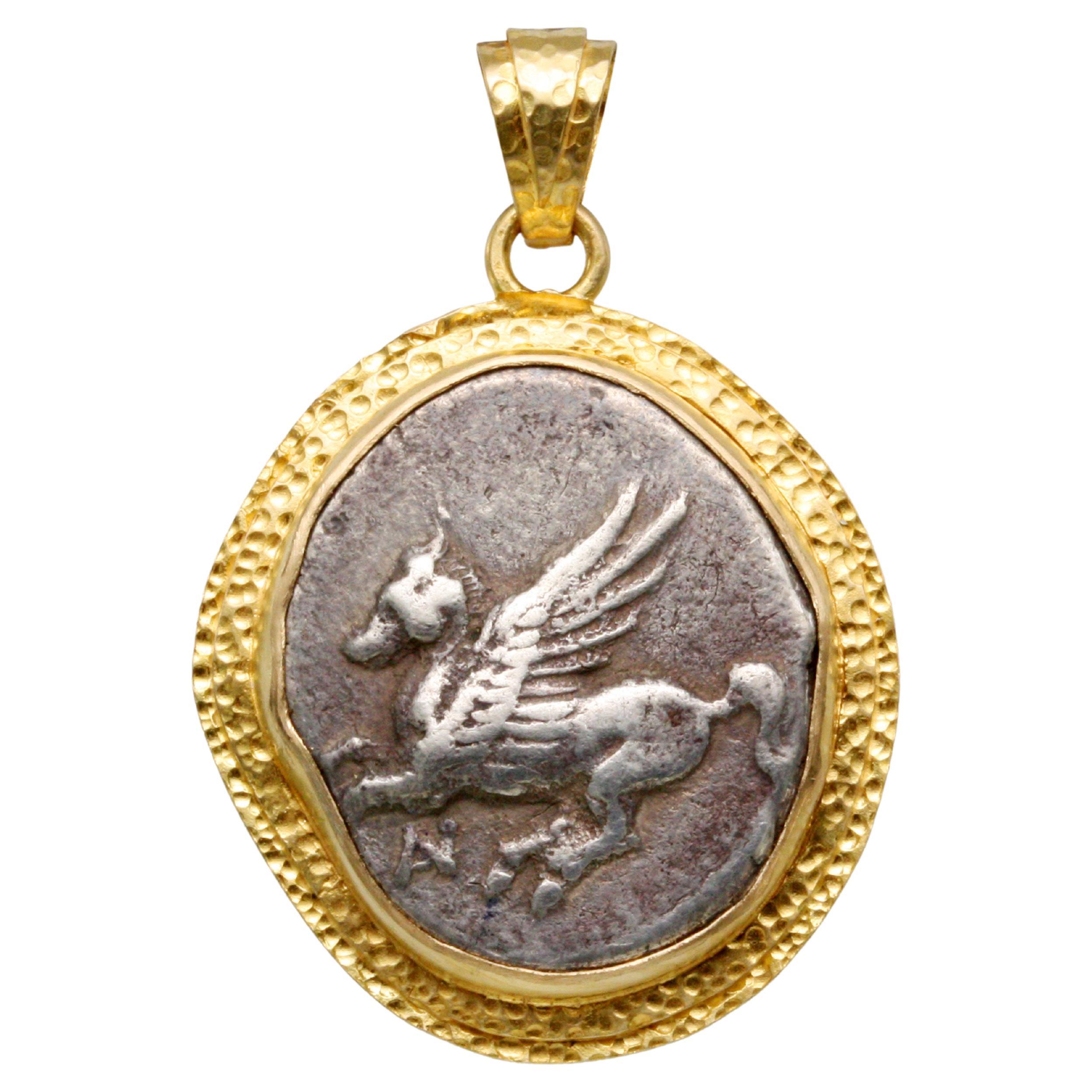 Ancient Greek 5th Century BC Corinth Pegasus Stater 18K Gold Pendant