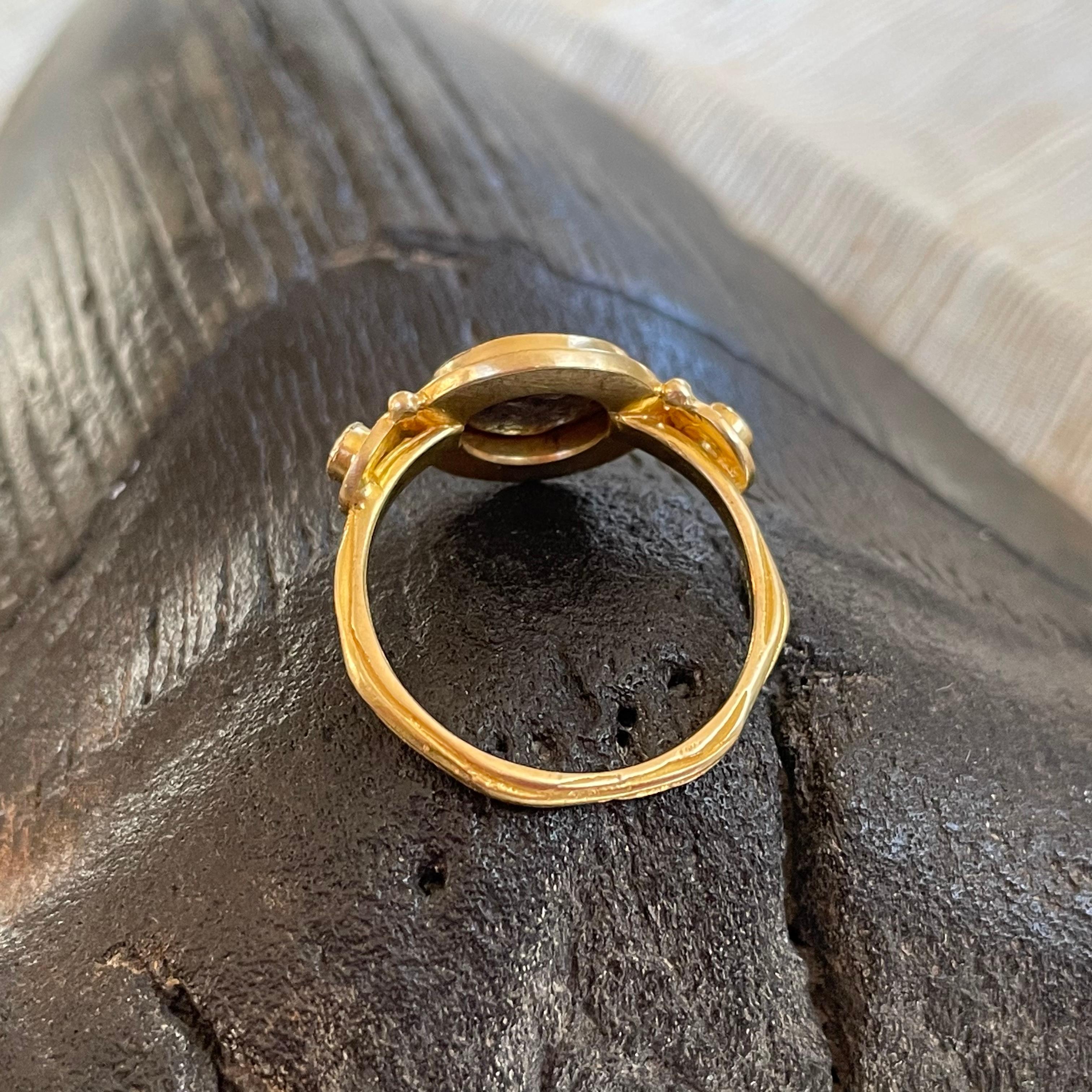 Antiker griechischer 5. Jahrhundert v. Chr. Delphin Münze Diamanten 18K Gold Ring (Klassisch-griechisch)