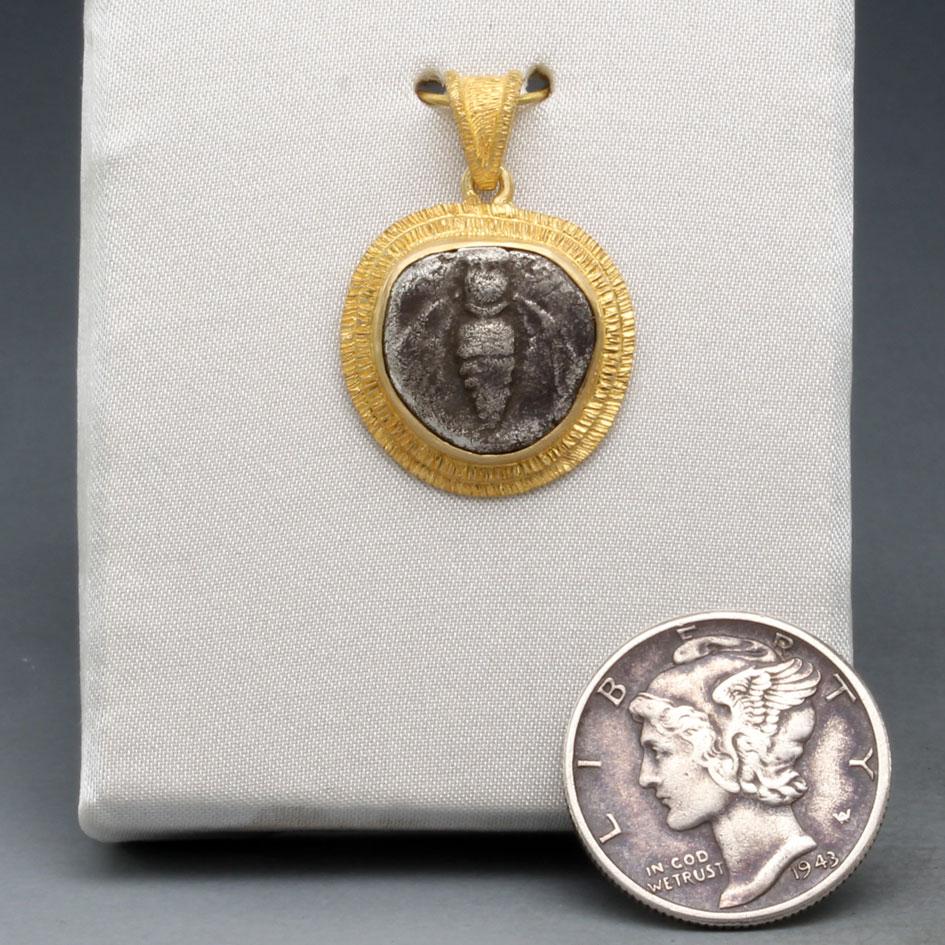 Ancient Greek 5th Century BC Ephesus Bee Coin 18k Gold Pendant 4