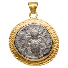 Ancient Greek 5th Century BC Ephesus Bee Coin 18K Gold Pendant 