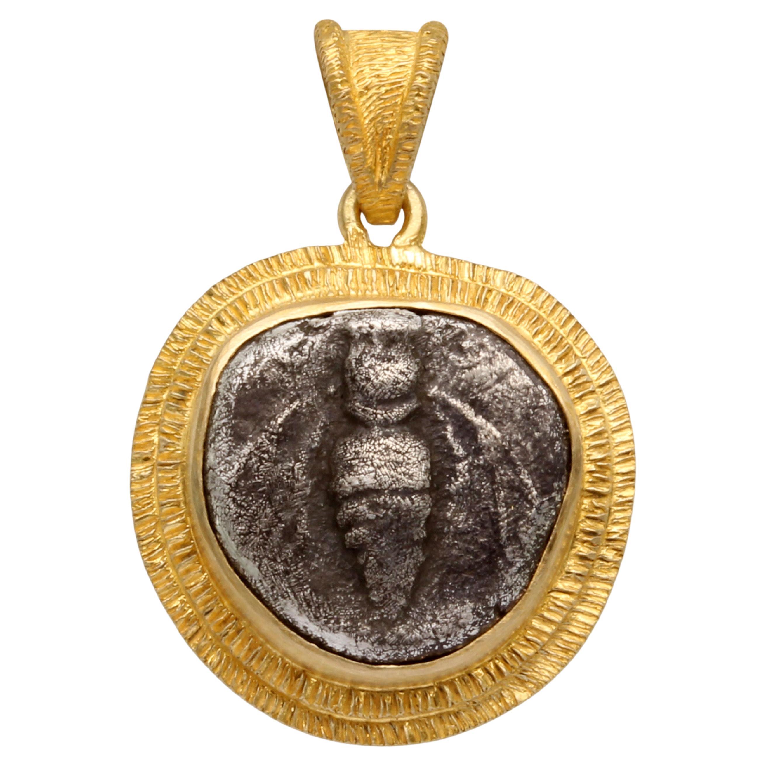 Ancient Greek 5th Century BC Ephesus Bee Coin 18k Gold Pendant