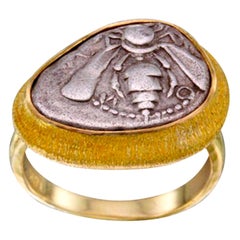 Ancient Greek 5th Century BC Ephesus Bee Coin 18K Gold Ring