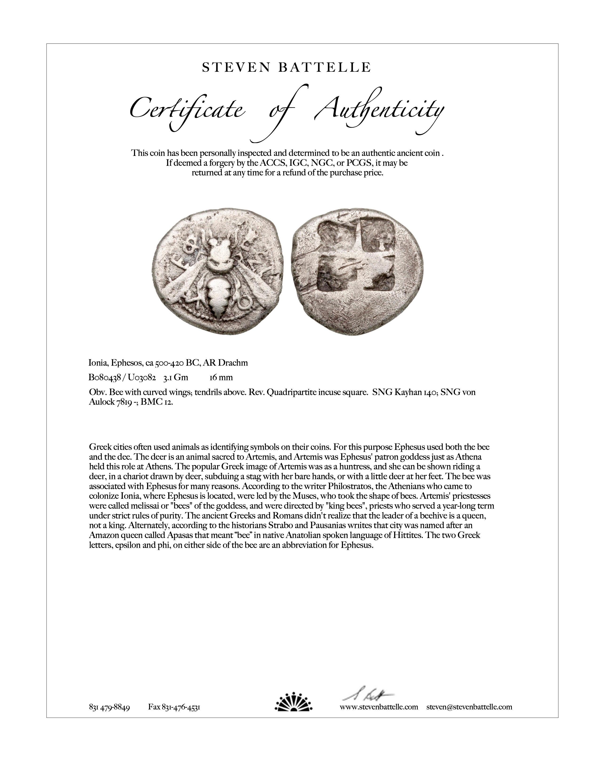 Ancient Greek 5th Century BC Ephesus Bee Coin Diamond 18K Gold Pendant For Sale 1