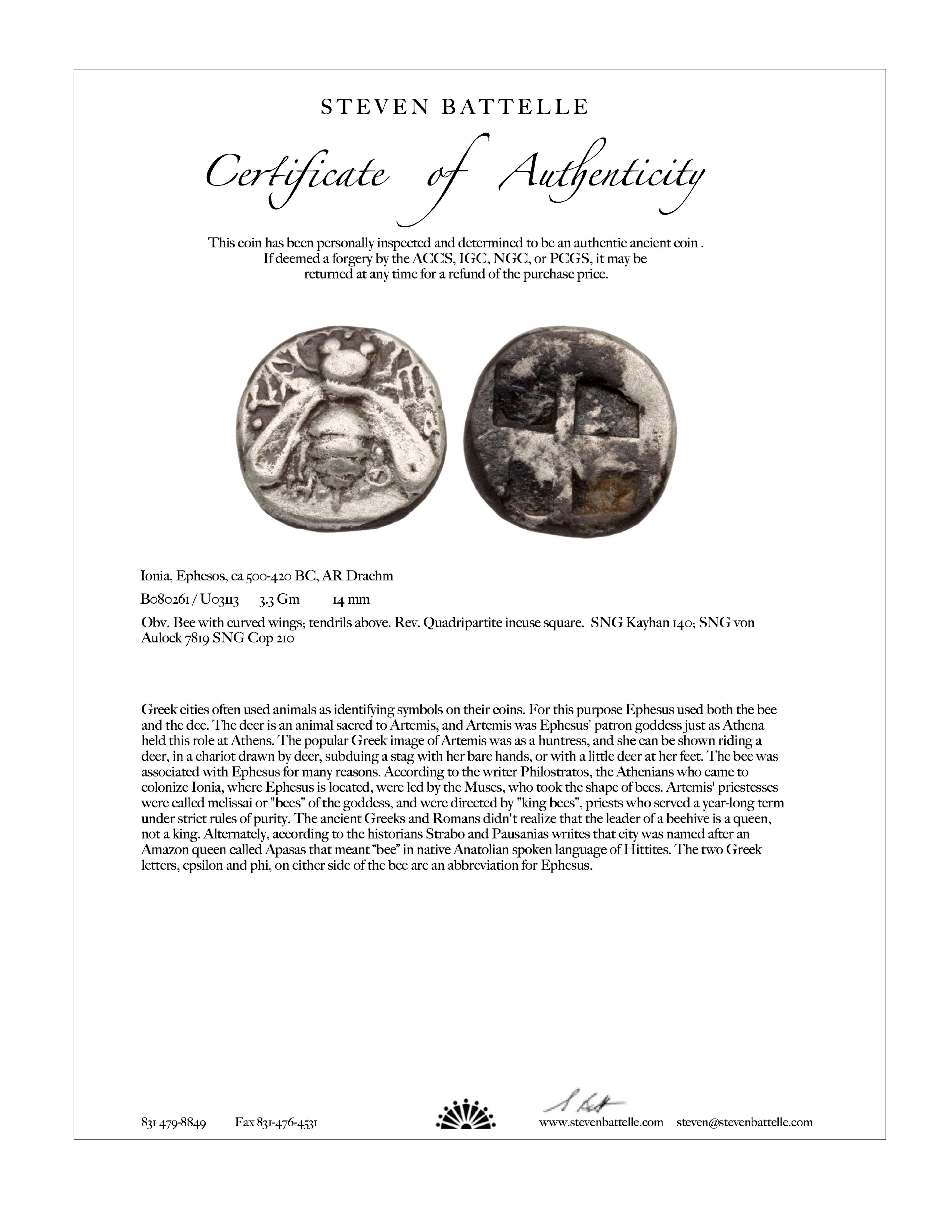 Ancient Greek 5th Century BC Ephesus Bee Coin Diamond 18K Gold Pendant 5