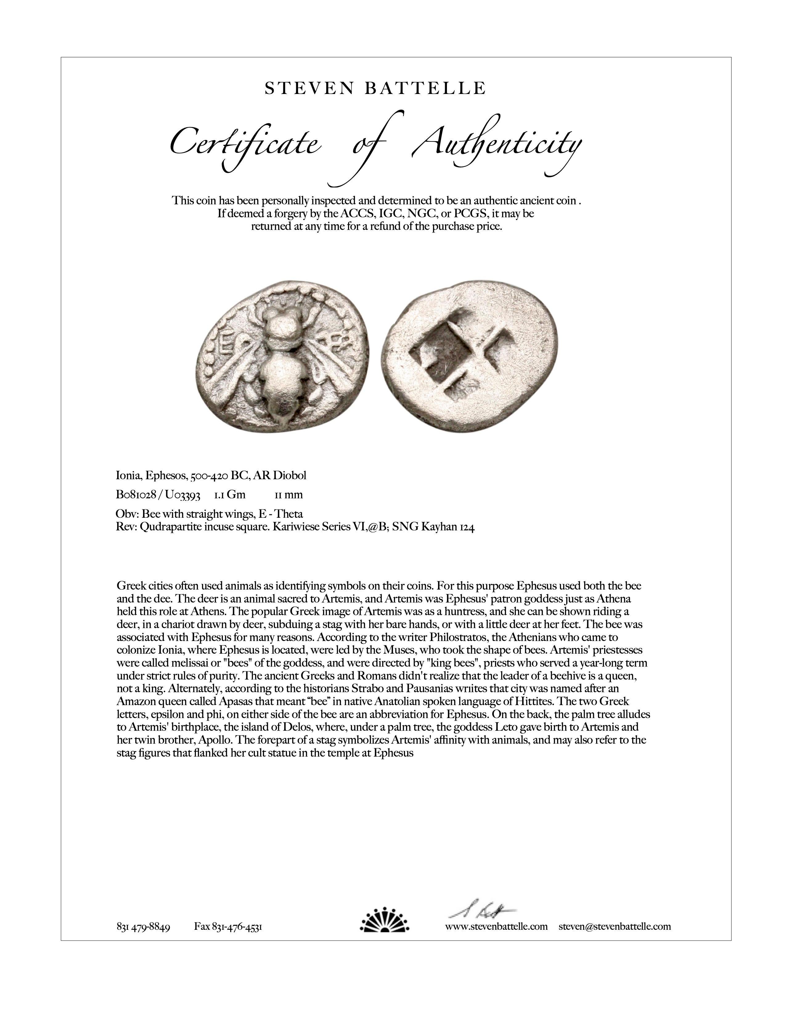 Ancient Greek 5th Century BC Ephesus Bee Coin Diamond 18K Gold Pendant For Sale 2