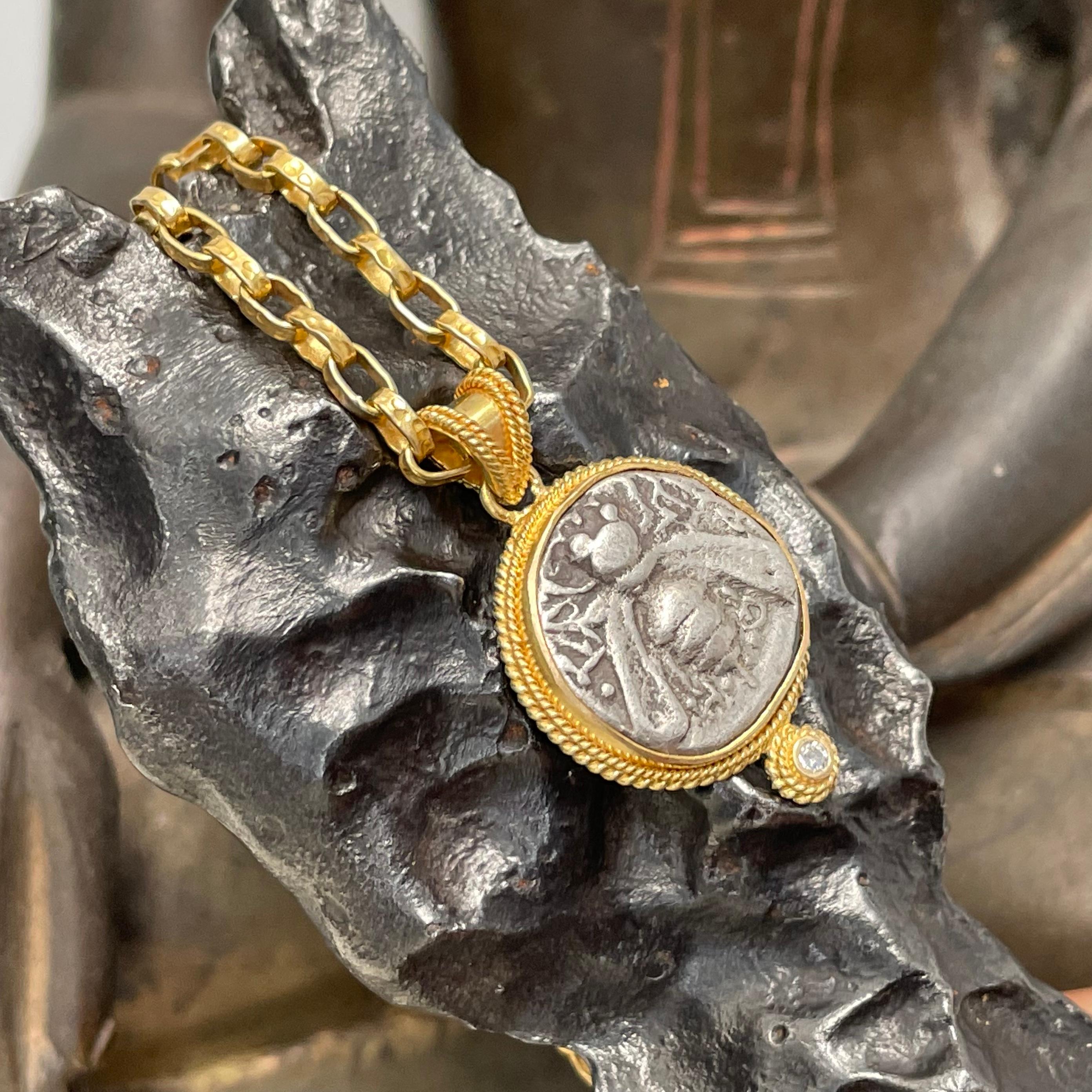 Ancient Greek 5th Century BC Ephesus Bee Coin Diamond 18K Gold Pendant 1