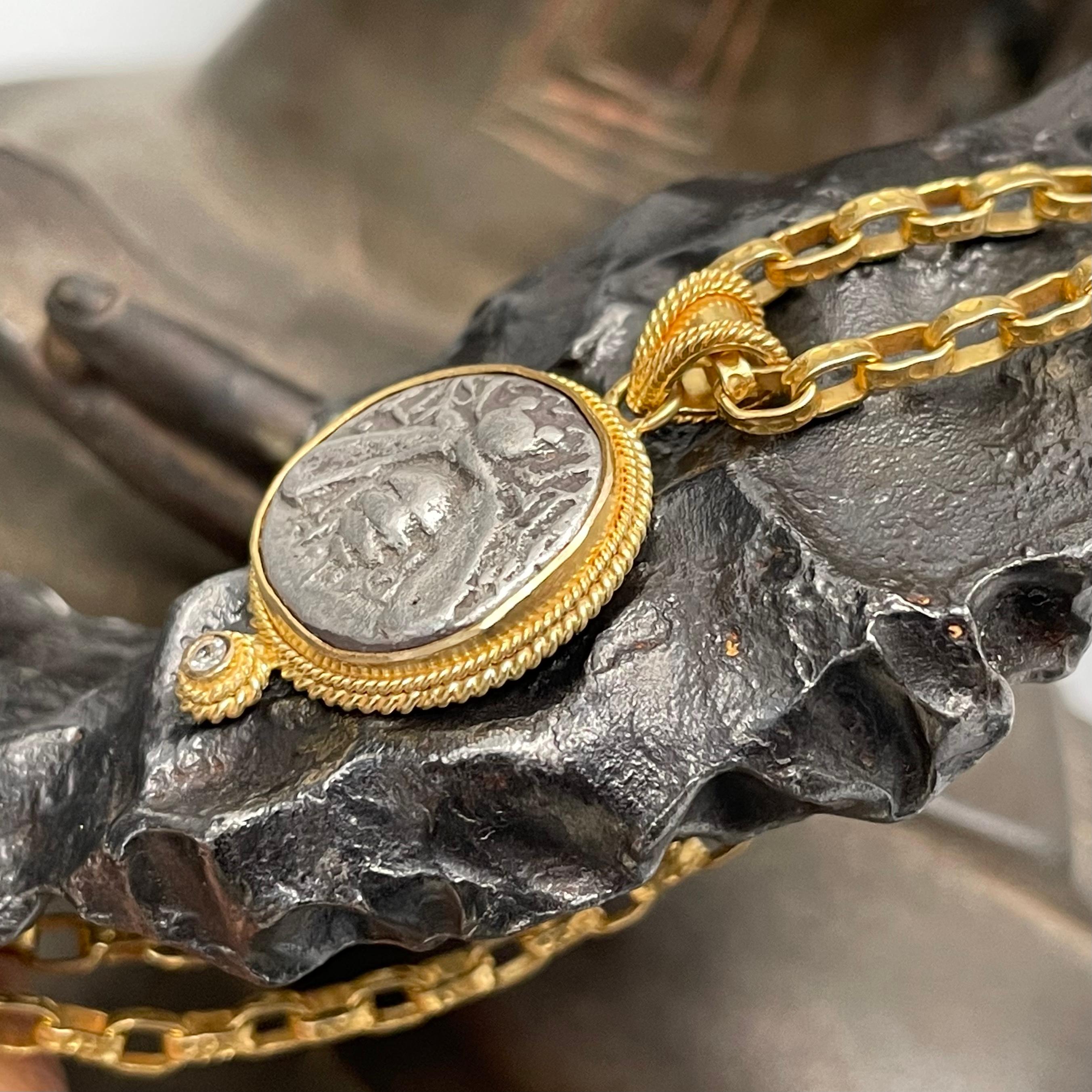Ancient Greek 5th Century BC Ephesus Bee Coin Diamond 18K Gold Pendant 2
