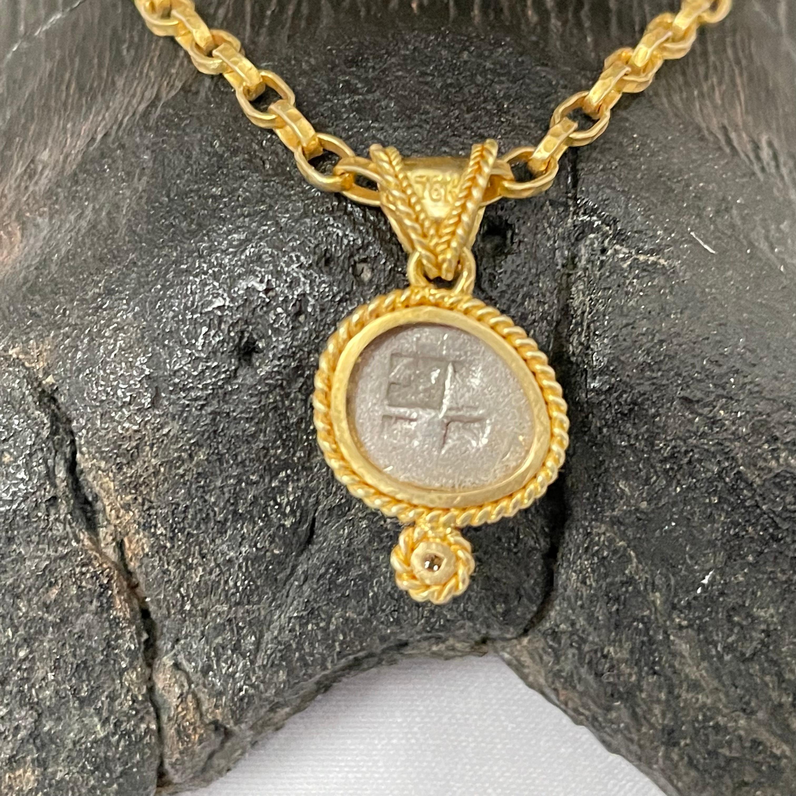 Women's or Men's Ancient Greek 5th Century BC Ephesus Bee Coin Diamond 18K Gold Pendant For Sale