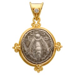 Antiguo Griego Siglo V a.C. Moneda de Abeja de Éfeso Diamante Colgante de Oro de 18K