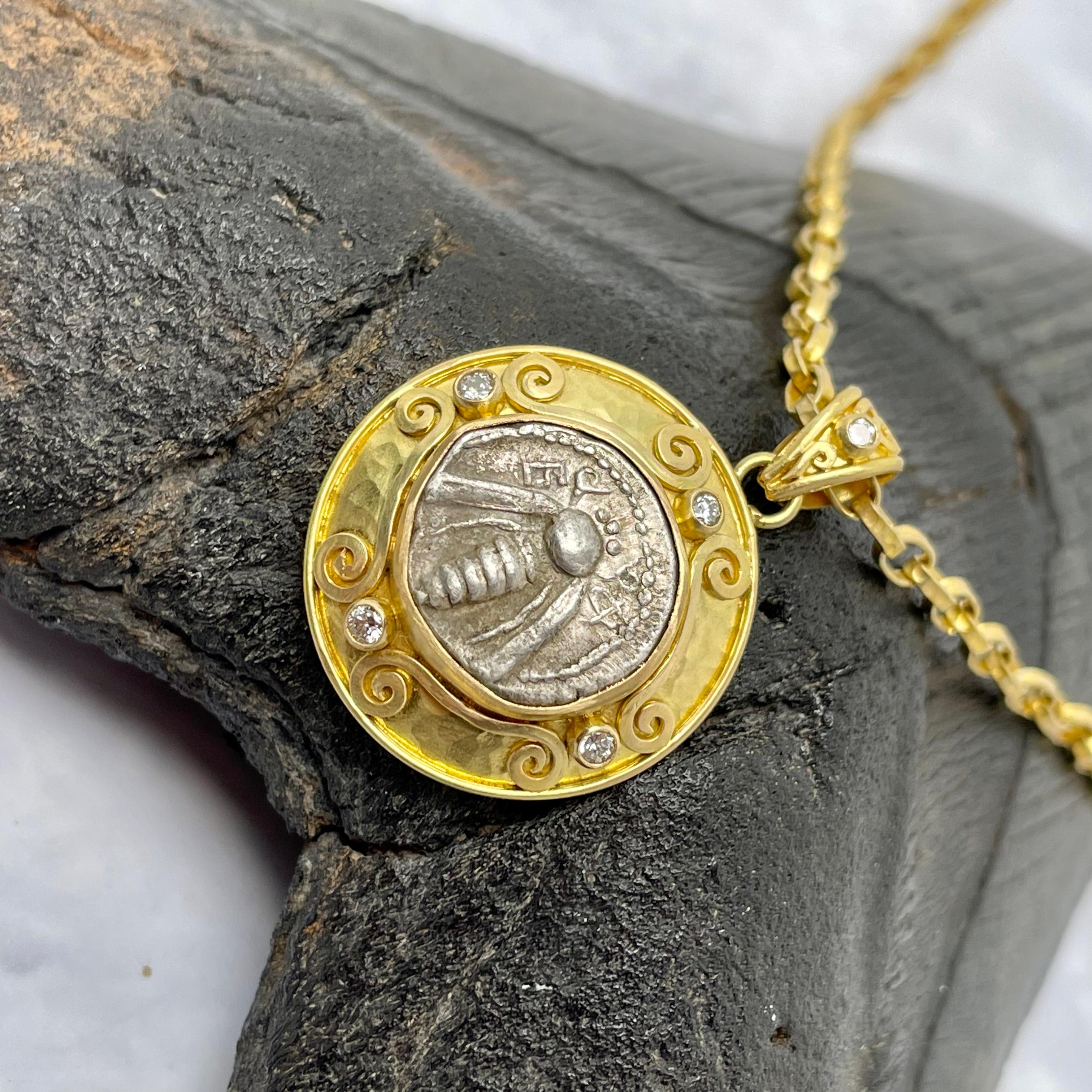 Ancient Greek 5th Century BC Ephesus Bee Coin Diamonds 18K Gold Pendant 4