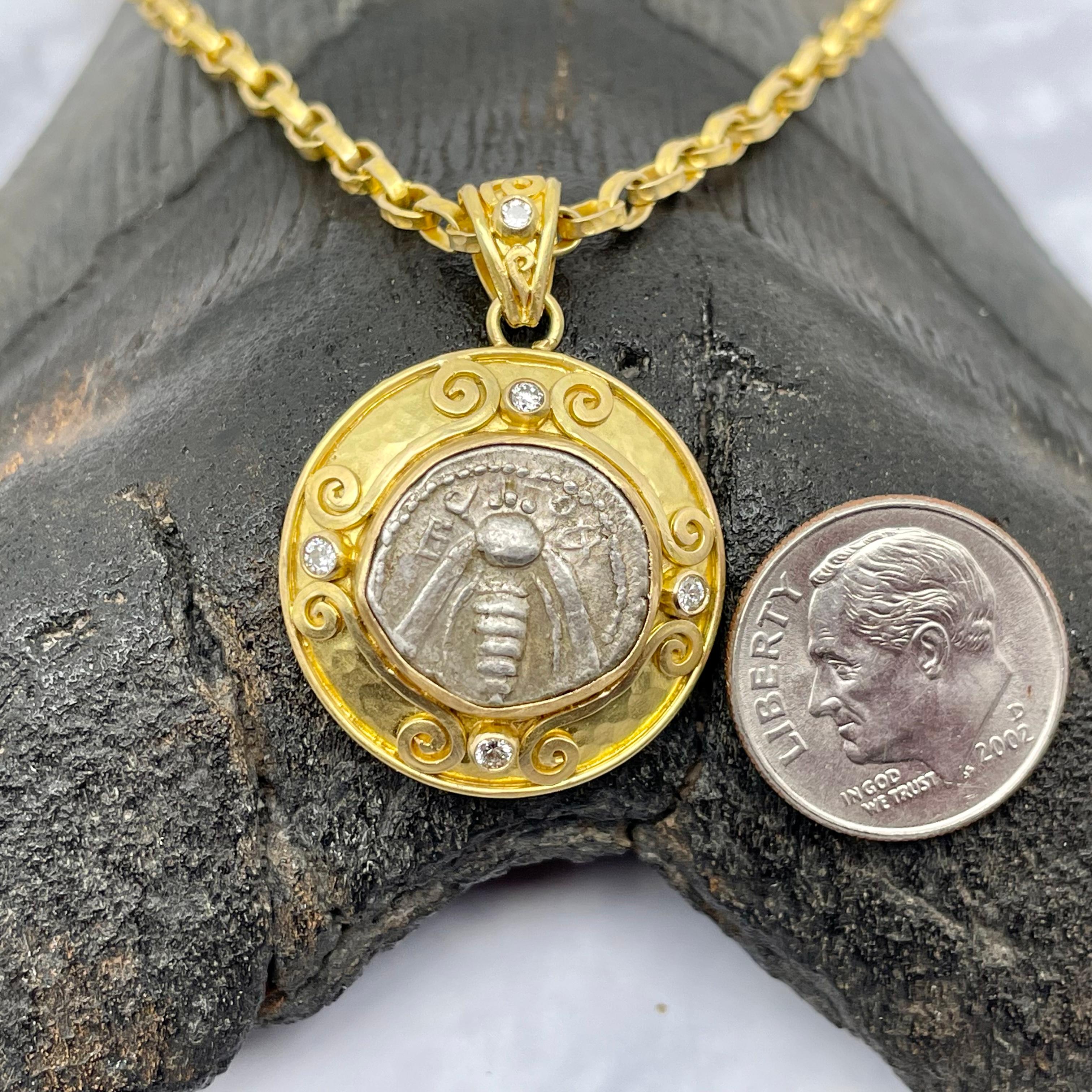 Ancient Greek 5th Century BC Ephesus Bee Coin Diamonds 18K Gold Pendant 5