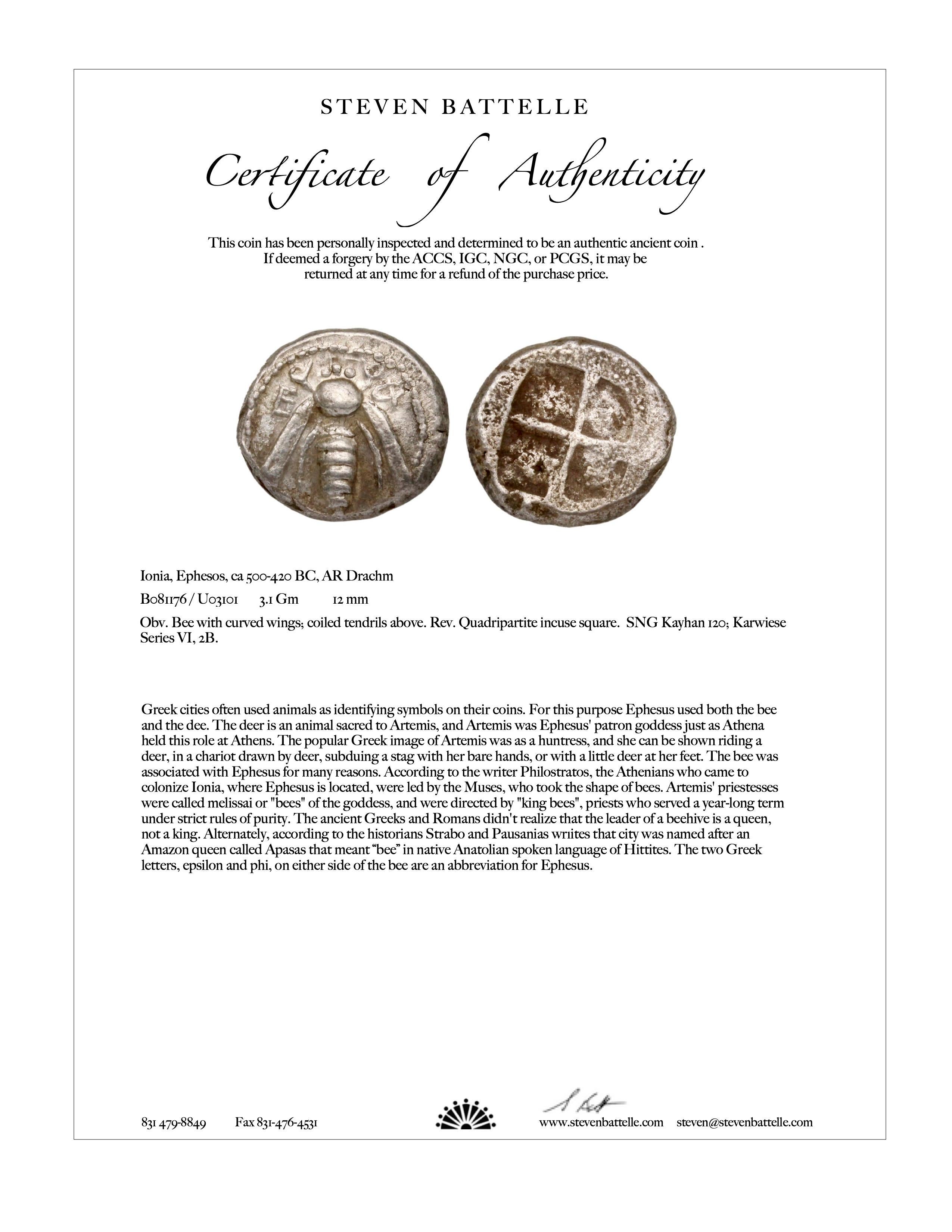 Classical Greek Ancient Greek 5th Century BC Ephesus Bee Coin Diamonds 18K Gold Pendant